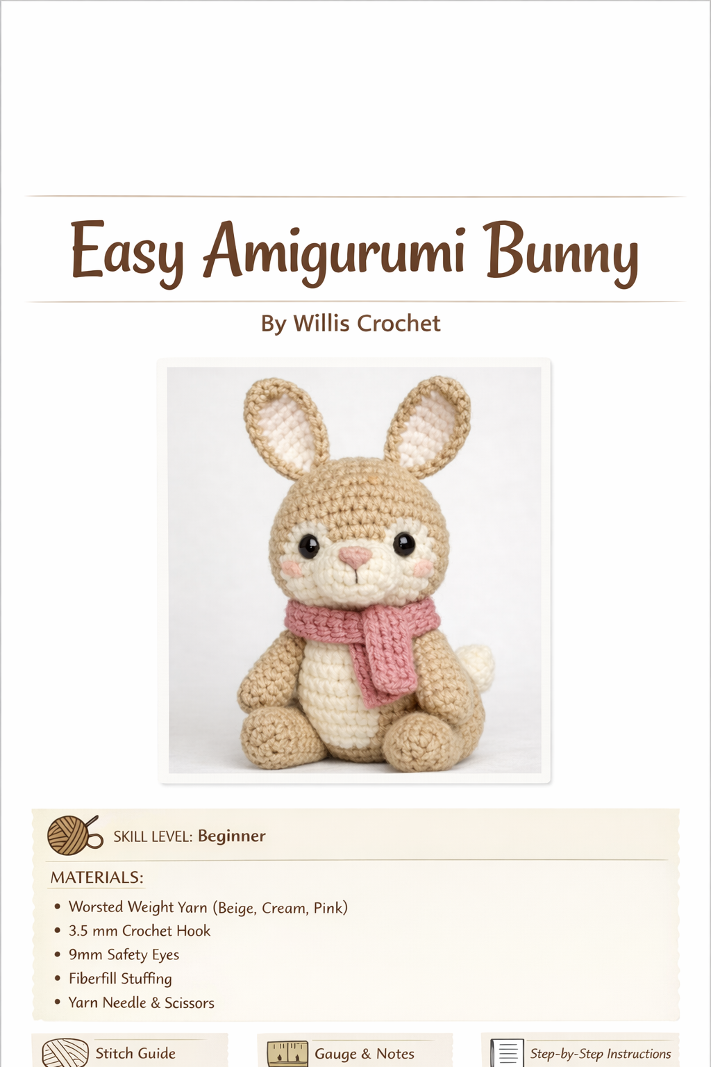 Easy Amigurumi Bunny Crochet Pattern PDF