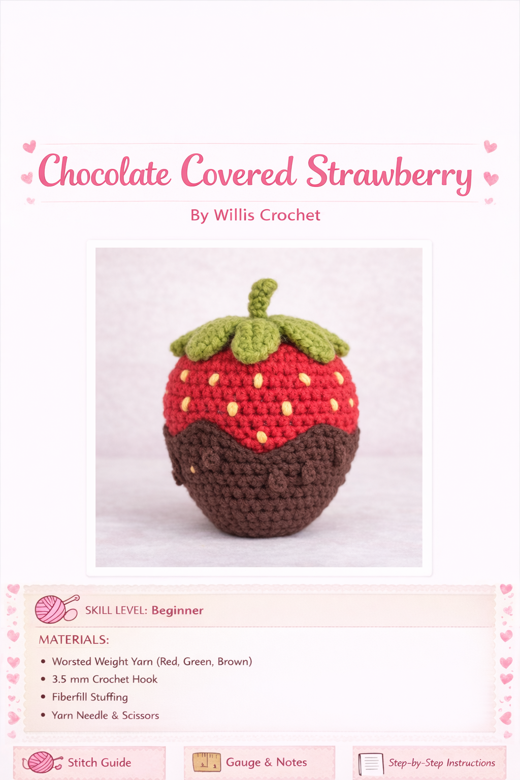 Chocolate Covered Strawberry Crochet Pattern PDF (Beginner) — Cute Amigurumi Plush