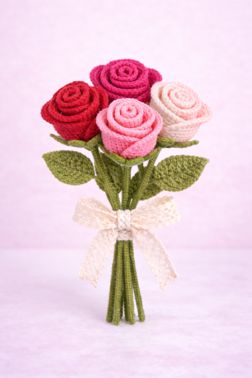 Crochet Rose Pattern PDF (Beginner) — Realistic Rose Stem + Leaves (Worsted Yarn)