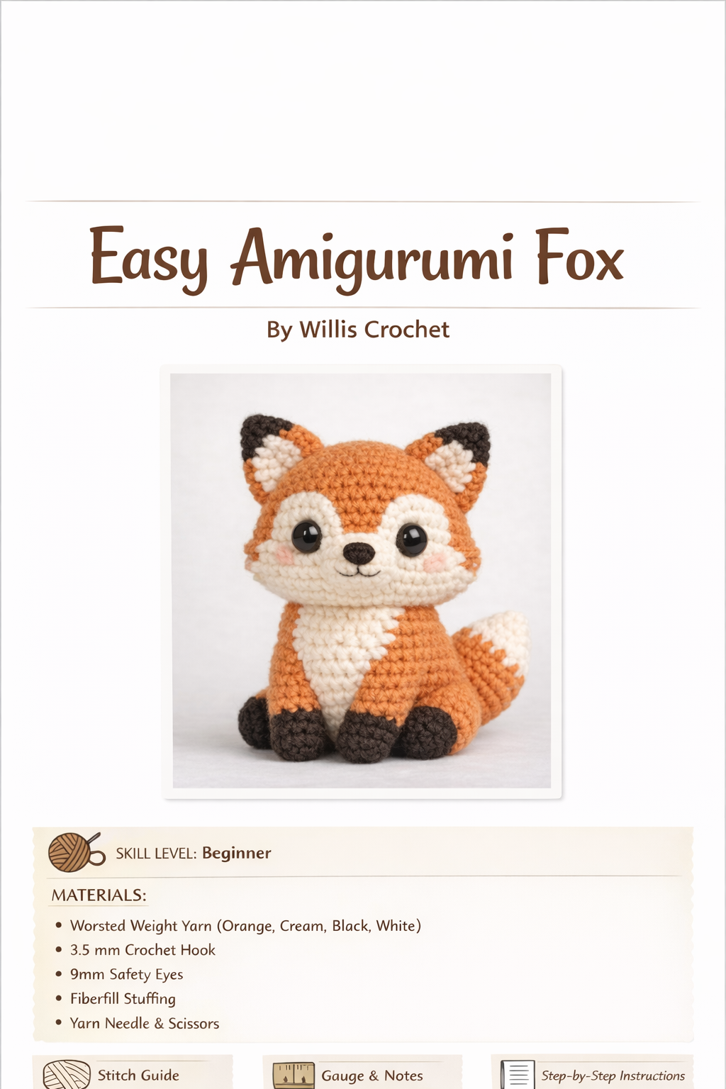 Easy Amigurumi Fox Crochet Pattern (PDF Download)